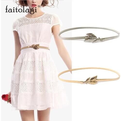 Ladies Dress Waist Belt Elastic Stretch Chain Women Belts Gold Silver Thin Skinny Metal Buckle Female Belts pasek damski