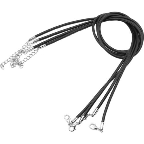 10pcs 2mm 3mm Black Rubber Cord Choker Necklace Chain Copper Crimp End 18''/45cm Lobster Clasp DIY Jewelry Findings