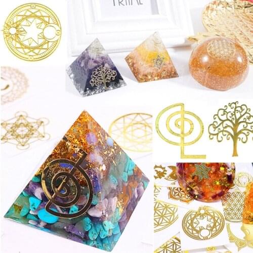 10Pc DIY 7 Chakra Copper Energy Tower Orgonite Sticker Flower Life Tree Pyramid Decor Epoxy Resin Fillings Resin Crafts