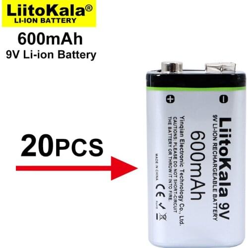 20PCS LiitoKala 600mAh 9V 6F22 Rechargeable Li-ion Battery For Microphone Multimeter RC Toys Temperature Gun