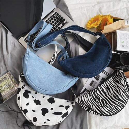 2021 Zebra Pattern Messenger Bag Large Capacity Dumplings Waist Bag Cow Pattern Denim Blue High Quality New Fashion Black White