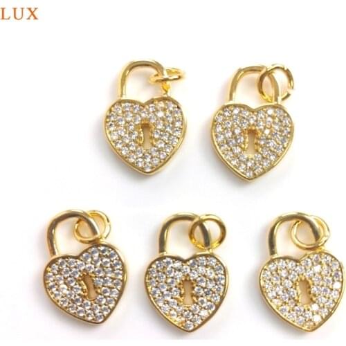 5pcs CZ Love Lock Micro Pave Heart Padlock Charm Pendant Love Padlock Necklaces for Women Earring Making Jewelry Set Charm DIY