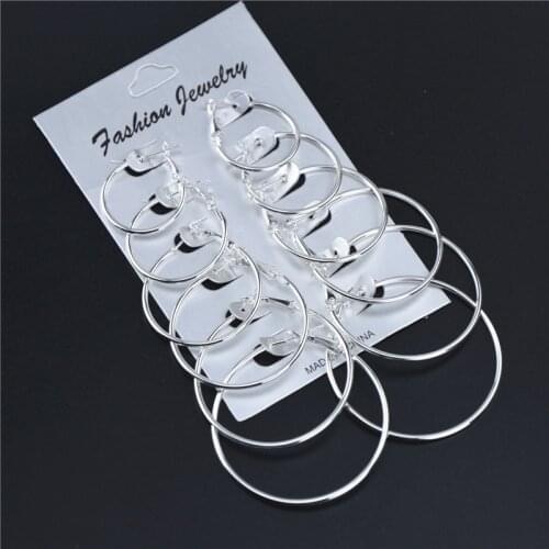 6pcs Set Fashion Geometric Earrings For Women Large Medium And Small Suit Circle Earrings Gold Color Metal Hoop Cheap Pusheen