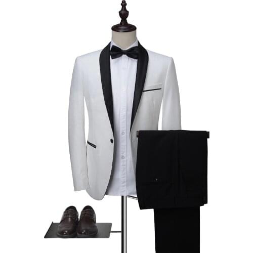 White Burgundy Men Suits Black Shawl Lapel Costume Homme Prom Slim Fit Tuxedo Wedding Groom Terno Masculino Blazer 2 Pieces