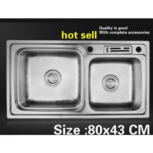 Free shipping Hot sell household big kitchen double groove sink food grade 304 stainless steel 800x430 MM