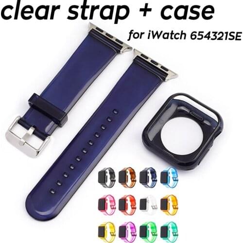 Case + Strap For Apple Watch Band 40mm 44mm 42mm 38mm Accessories Soft Silicone Transparent Bracelet For iWatch 1 2 3 4 5 6 SE