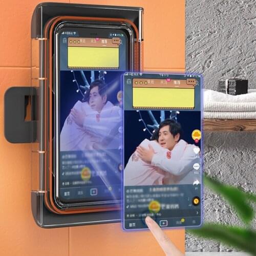 Phone Holder Waterproof Wall Mount Rotatable Storage Rack Bathroom Phone Shelf for Shower Bathroom Kitchen TS2