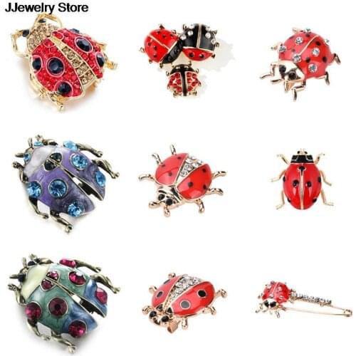 Red Ladybug Animal Enamel Design Brooch Pin Fashion Jewelry Rhinestone Ladybug Brooches For Women Jewelry 9 StyleS