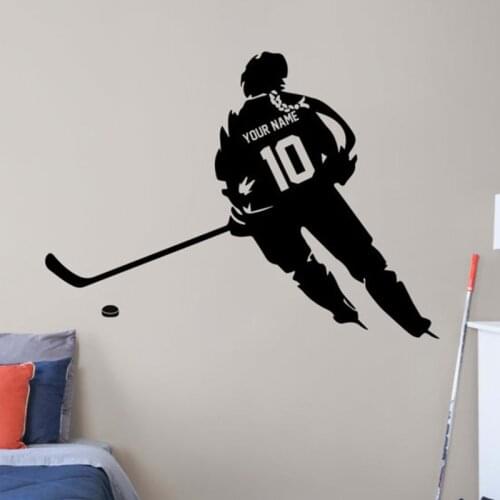 Girl Hockey Player In The Game Wall Sticker - Hockey Wall Art, Personalized Name And Numbers, Wall Decor, Sports Decoration E936
