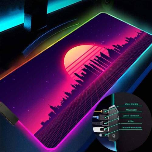Retro Gaming Mouse Pad LED Light High Quality Office Carpet Desk Mat Rubber Mat L Rgb USB Hub 4 Port Mouse Notebook Computer Mat