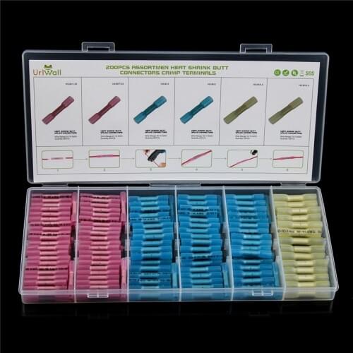 200Pcs Thicken Heat Shrink Butt 3 Sizes Crimp Terminals Insulated Electrical Wire Cable Connectors For 22-10 AWG