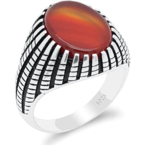 Natural Agate Stone Ring 925 Sterling Silver Ring For Men Retro Vintage Style Thai Silver Turkish Wedding Jewelry Fine Jewelry