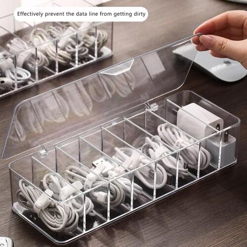 Cable Storage Box Transparent Plastic Data Line Storage Container For Desk Stationery Makeup Organizer Key And Jewelry Box