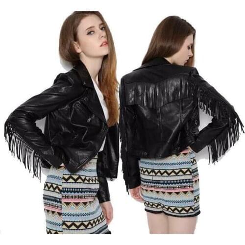 Faux Leather Jacket Women Fringed Punk PU Autumn Leather Jacket Locomotive Short Coat Motorcycle Outerwear Ladies Female Coats