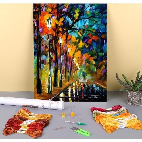 Oil Style Rain Pre-Printed 11CT Cross Stitch DIY Embroidery Complete Kit DMC Threads Handmade Craft Sewing Design