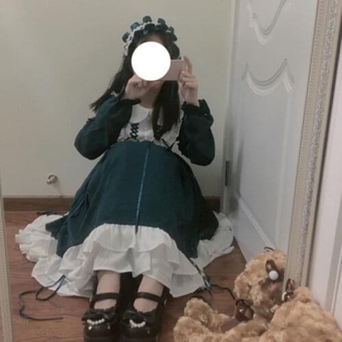 Sweet lolita dress vintage printing lace angel lace bowknot high waist victorian dress kawaii girl gothic lolita op cos loli