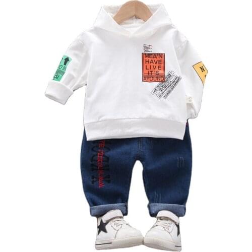 Fashion Baby Clothes Spring Autumn Children Girl Clothing Boys Letter Casual Hoodies Jeans 2Pcs/Set Toddler Costume Kids Outfits