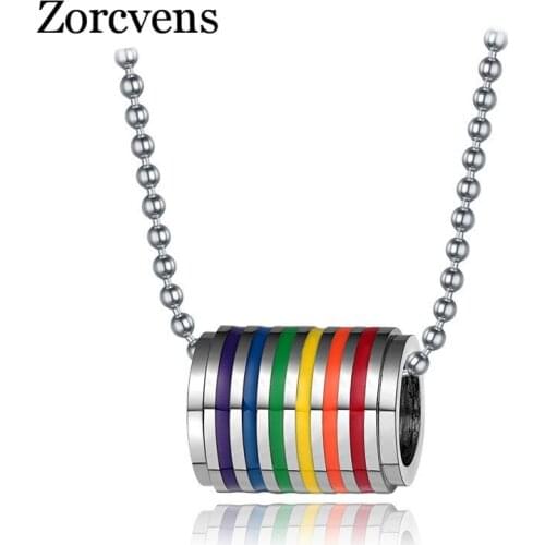 Modyle Fashion Multicolor Gay Pride Jewelry Stainless Steel Rainbow Pendant Necklace Charm Jewelry for Women