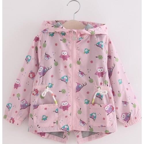 Fashion Girls Trench Autumn Clothes Cartoon Animal Owl Printed Coat Children Windbreaker Clothing Toddler Baby Hooded Jacket