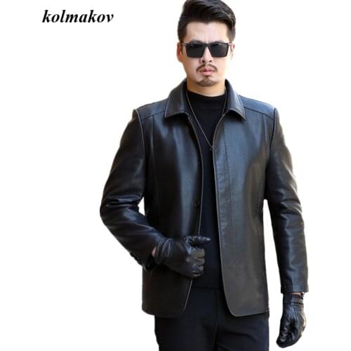 New Arrival Winter Style Men Boutique Faxu Leather Coat High Quality Solid Cotton Liner Covered Button Jacket Overcoat M-4XL