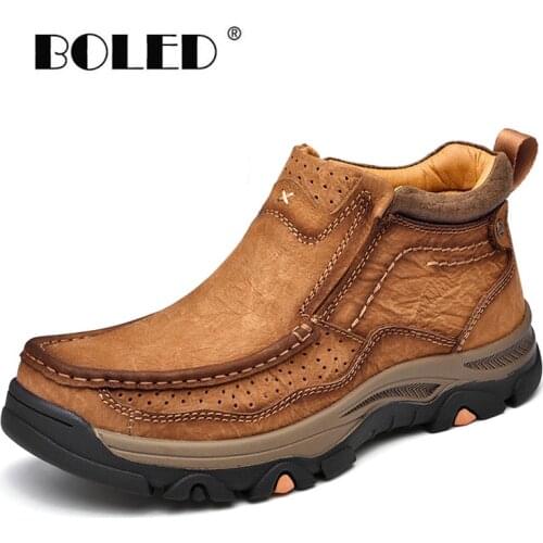 Natural Cow Leather Ankle Boots Men Comfortable Plus Size Men Boots Shoes Wear-resistant Outdoor Autumn Shoes Men