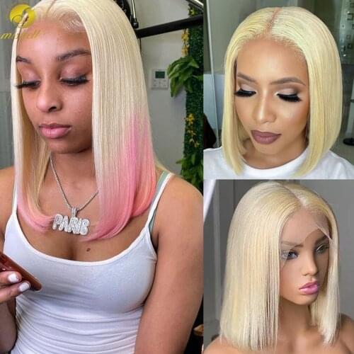 MISHELLBob 613 Pre plucked 13x4 Honey Blonde Colored Brazilian Remy Straight T Part Lace Wigs for Black Women