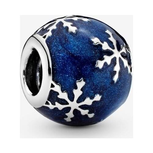 SALE! 925 Sterling Silver Beads Fit Original Pandora Bracelets Blue Snowflake Charmm Women DIY Fashion Jewelry Gift