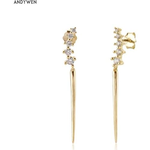 ANDYWEN 925 Sterling Silver Summer Gold Zircon Line Crystal Zircon Spike Drop Earring Women Wedding Luxury Jewelry Gift 2021