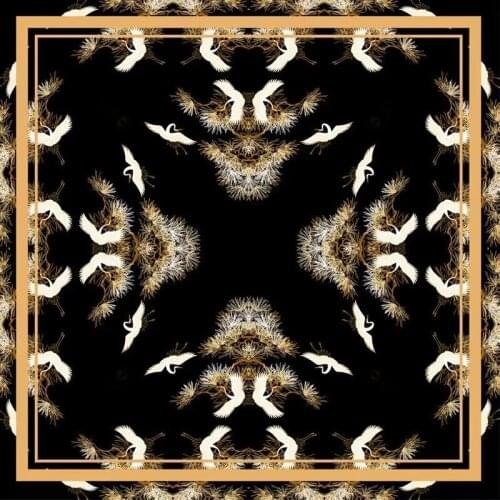 Crane Print 100% Satin Silk Scarf Neckerchief Necktie Soft Smooth 35"X35"