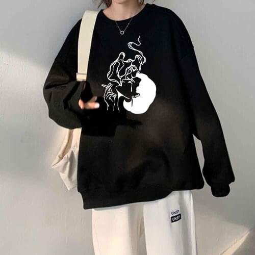 Weeping Angel Aesthetics Print Clothes Oversized Sweatshirts Casual Vintage Crewneck Long Sleeve Top 2000s Fashion Streetwear