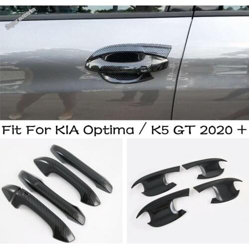 Car-styling Side Door Handle / Door Bowls Covers Trim Carbon Fiber Look For KIA Optima / K5 GT 2020 2021 ABS Exterior Refit Kit