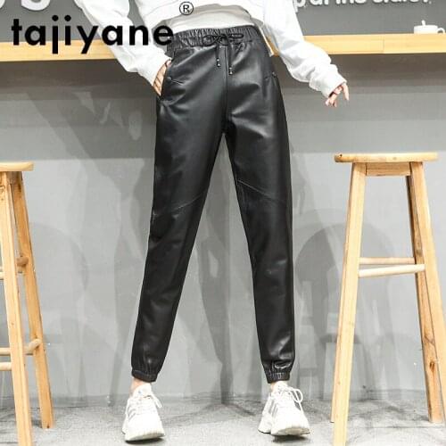 Tajiyane Pants Women 2020 Genuine Leather Trousers Woman Real Sheepskin Pencil Pents Womens High Waist Trousers Spodnie TN1313