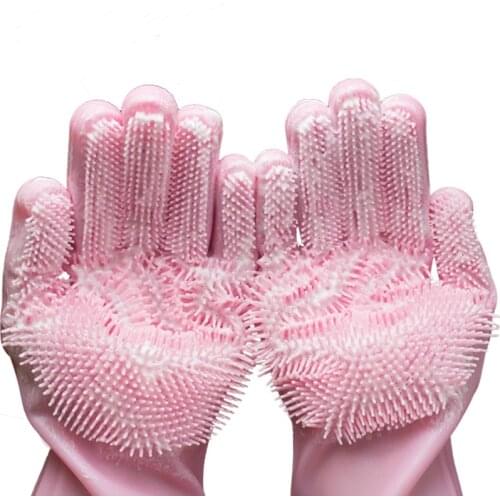Magic Silicone Dishwashing Scrubber Dish Kitchen Cleaning Washing Sponge Scrub 1 Gloves Pair Rubber