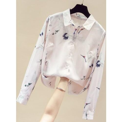 Long Sleeve Blouse Women Blusas Mujer De Moda 2021 Turn Down Collar Print Chiffon Blouse Shirt Tops Womens Tops And Blouses D767