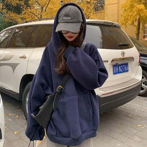 Women with Hat Hoodies Loose Front Pocket Lazy Thicker Stylish Casual All-match Letter Streetwear Feminino Sweatshirts Ulzzang