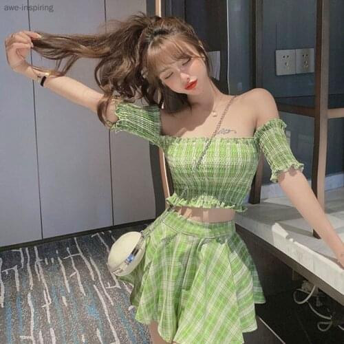 Spring/Summer 2021 New Gentle Self-cultivation Sweet Fresh Temperament Fashion Suit One-shoulder Slimming Skirt Two-piece Female