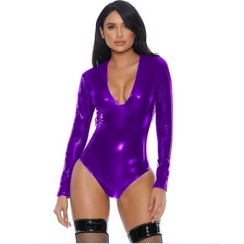 Women PU Faux Leather One Piece Jumpsuit Long Sleeve Bodysuits for Women Sexy Bodycon Clubwear Plus Size Women Clothing