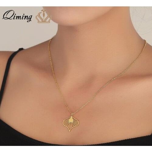 QIMING Geometric leaf Necklace Woman Gold Simple Wholesale Jewelry Accessories Gothic Africa Necklace Girls Gift