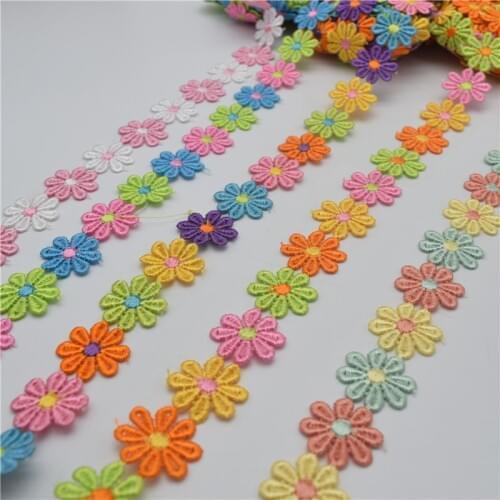 15Yards Vintage Water Soluble Polyester Lace Trim 8 Petal Flower Ribbon Craft 3cm