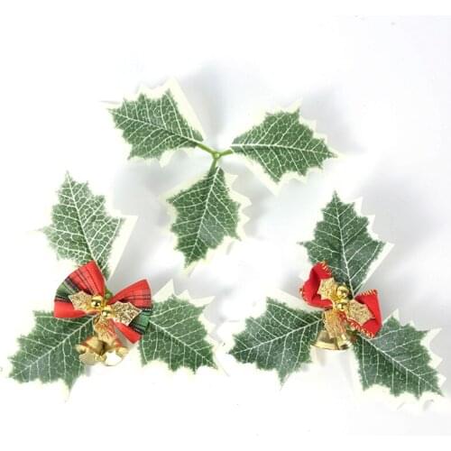 5/10Pcs Green Holly Leaf Leaves and Red Holly Berry Gold Cherry for Wedding Party Home Party Decoration DIY Christmas Wreath Dec