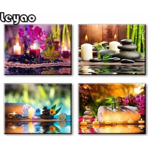 Wall Art 5d Diy Diamond painting home decor Zen Art Decor SPA Stone Green Bamboo Purple orchid Picture Modern Diamond Embroidery