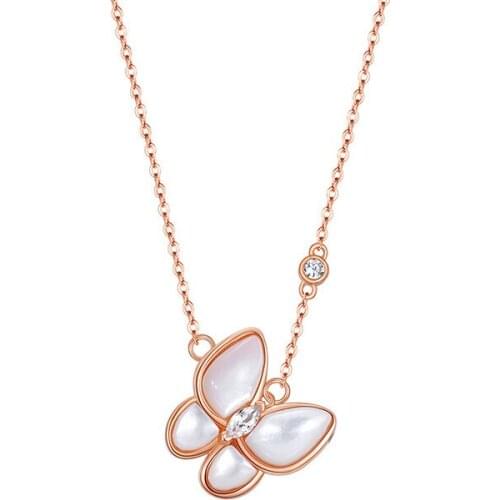 925 Sterling Silver Pin New Luxury Rose Gold Crow Butterfly Clavicle Chain Simple Temperament Design