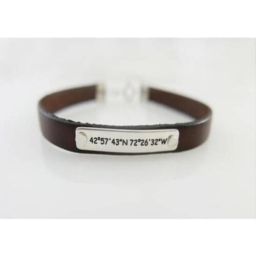 925 STERLING SILVER PLATE GENUINE LEATHER MEN COORDINATE IMPRINT