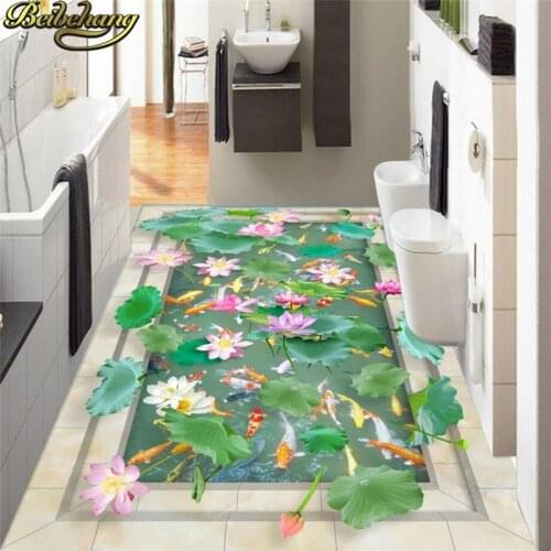 Beibehang Custom Lotus Mural PVC Waterproof Dining Living Room Bathroom Flooring Paintings Photo Wallpaper For Walls 3D flooring