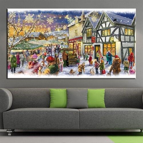 Merry Christmas Large 5D DIY Diamond Painting Full Rhinestone Embroidery Scenery House Mosaic Needlework Home Decor Gift EE1421