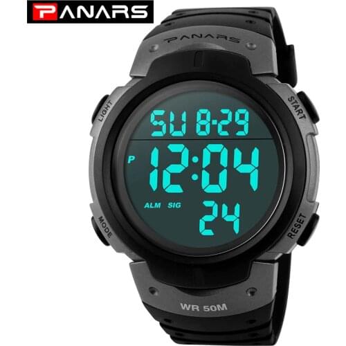 PANARS Brand Outdoor Sports Watches Mens Diving 50M Waterproof Digital Watch For Men Big Dial Wristwatches Chronograph Relogio