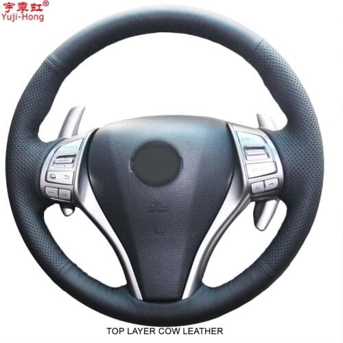 Yuji-Hong Car Steering Covers Case for NISSAN Teana 2013 X-Trail 2014 Qashqai 2016 Hand-stitched Top Layer Genuine Cow Leather