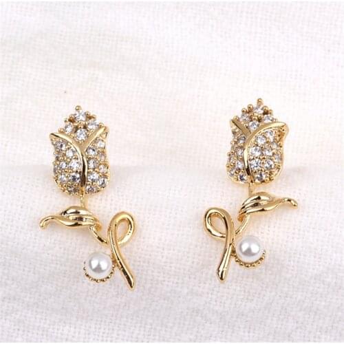 Flower Ear Post Copper Stud Earrings For Women Daily Jewelry Rose Flower Style Party Accessories Dropship