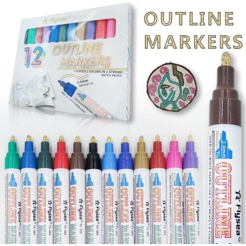 Dream Double Line Pen Outline Pencil Fluorescent Marker Pens Metal Stroke Pen 12 Color Set PensGreeting Card DIY