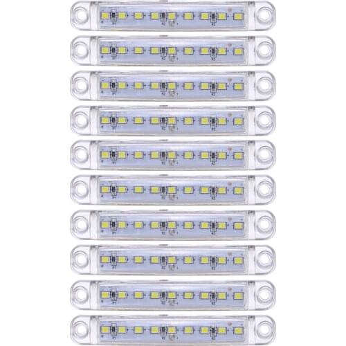 10pcs White 12V 9 LED Car Auto Sealed Side Marker Clearance Light Truck Trailer Lorry Bus SUV Off Road Waterproof Lamp 100x15mm